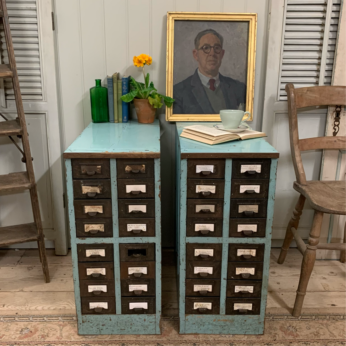 Pair of Chippy Paint Cabinets - Dovetail Vintage Co