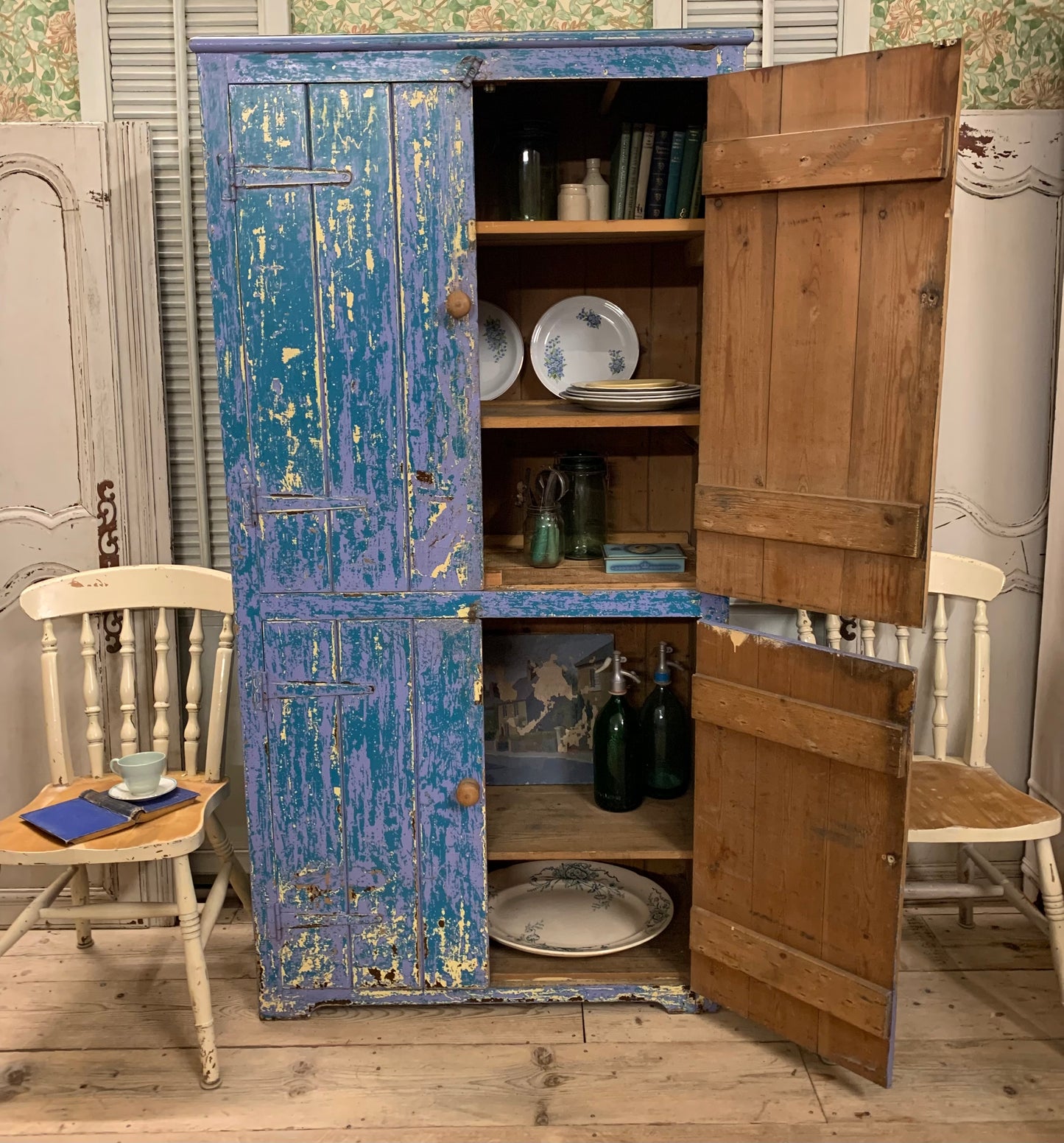 Chippy Paint Larder Cupboard - Dovetail Vintage Co