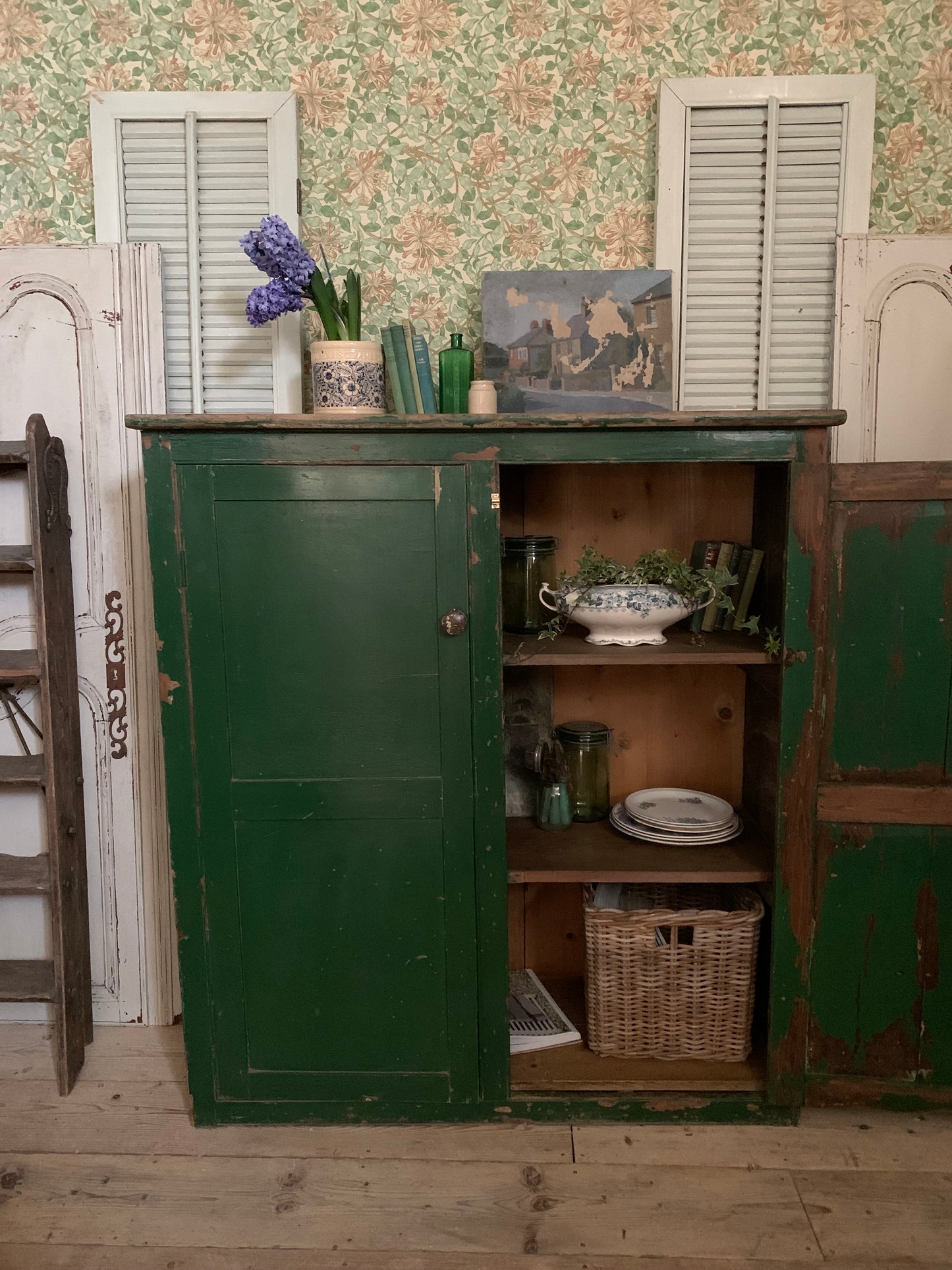 Green Chippy Paint Cupboard - Dovetail Vintage Co