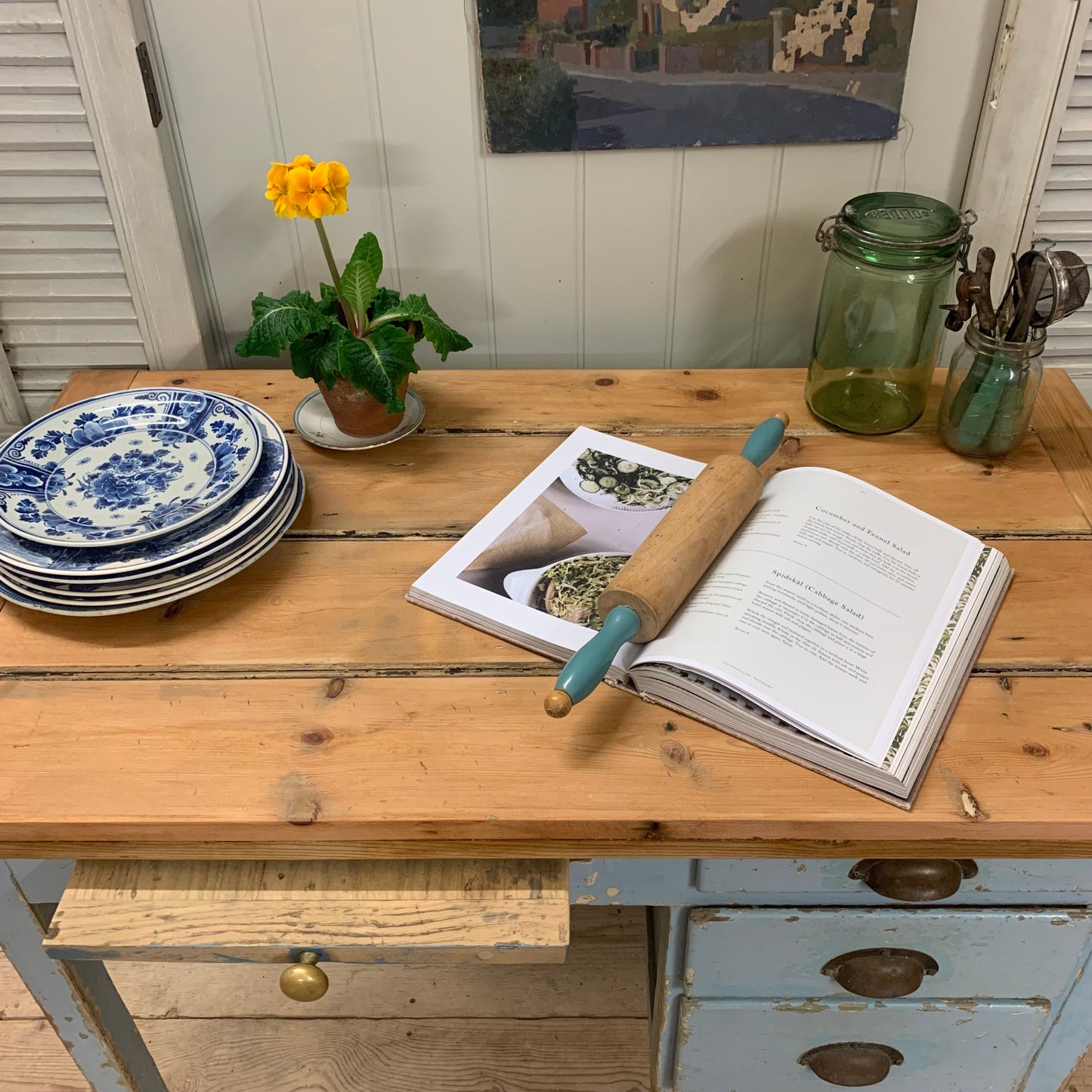 Blue Chippy Paint Serving Table/Desk.