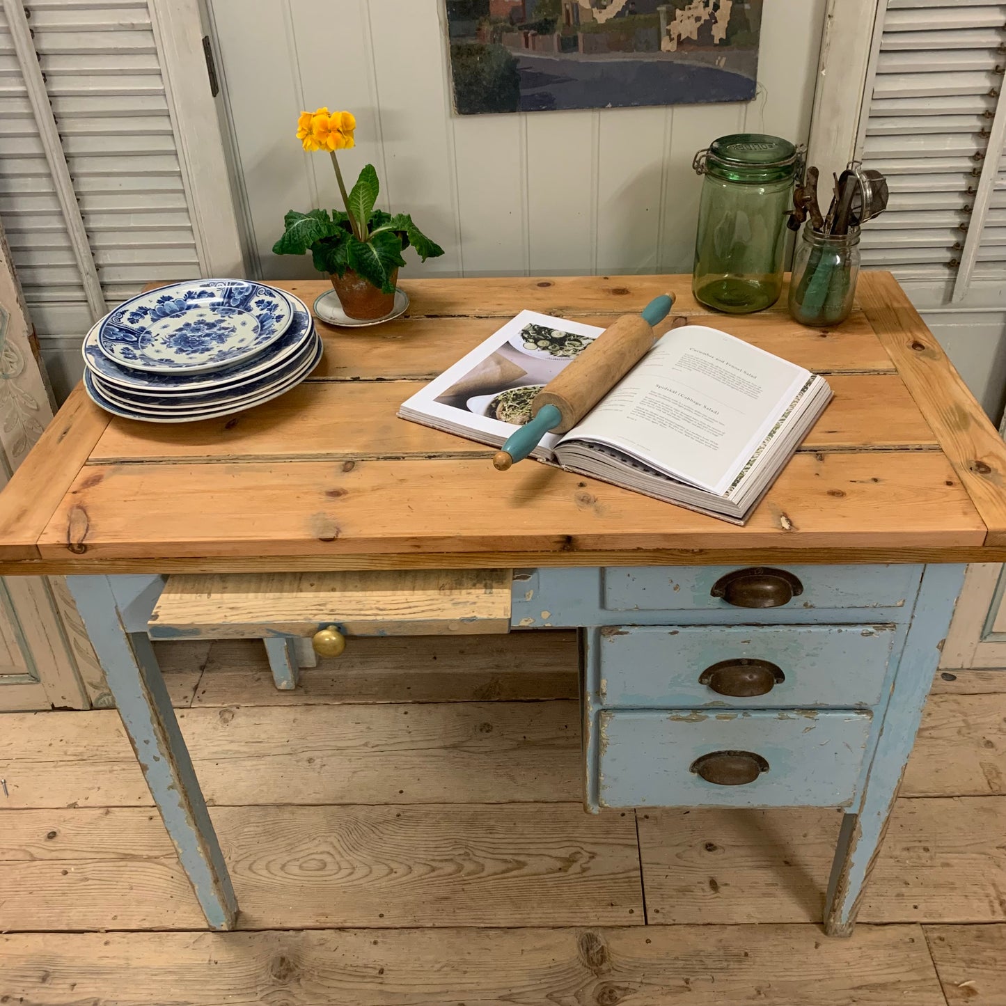 Blue Chippy Paint Serving Table/Desk.