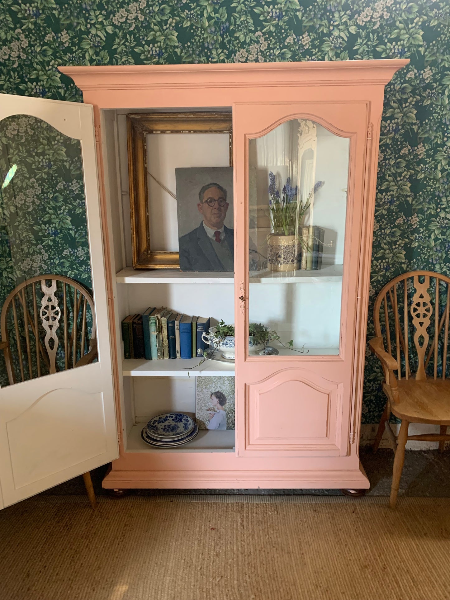 Chalk Pink Painted Glazed Cupboard - Dovetail Vintage Co