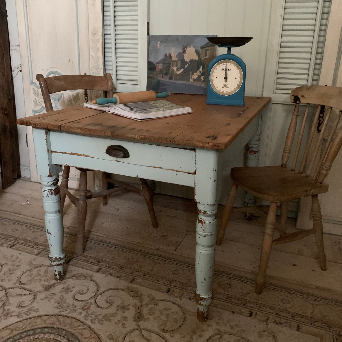 Blue Chippy Paint Table - Dovetail Vintage Co