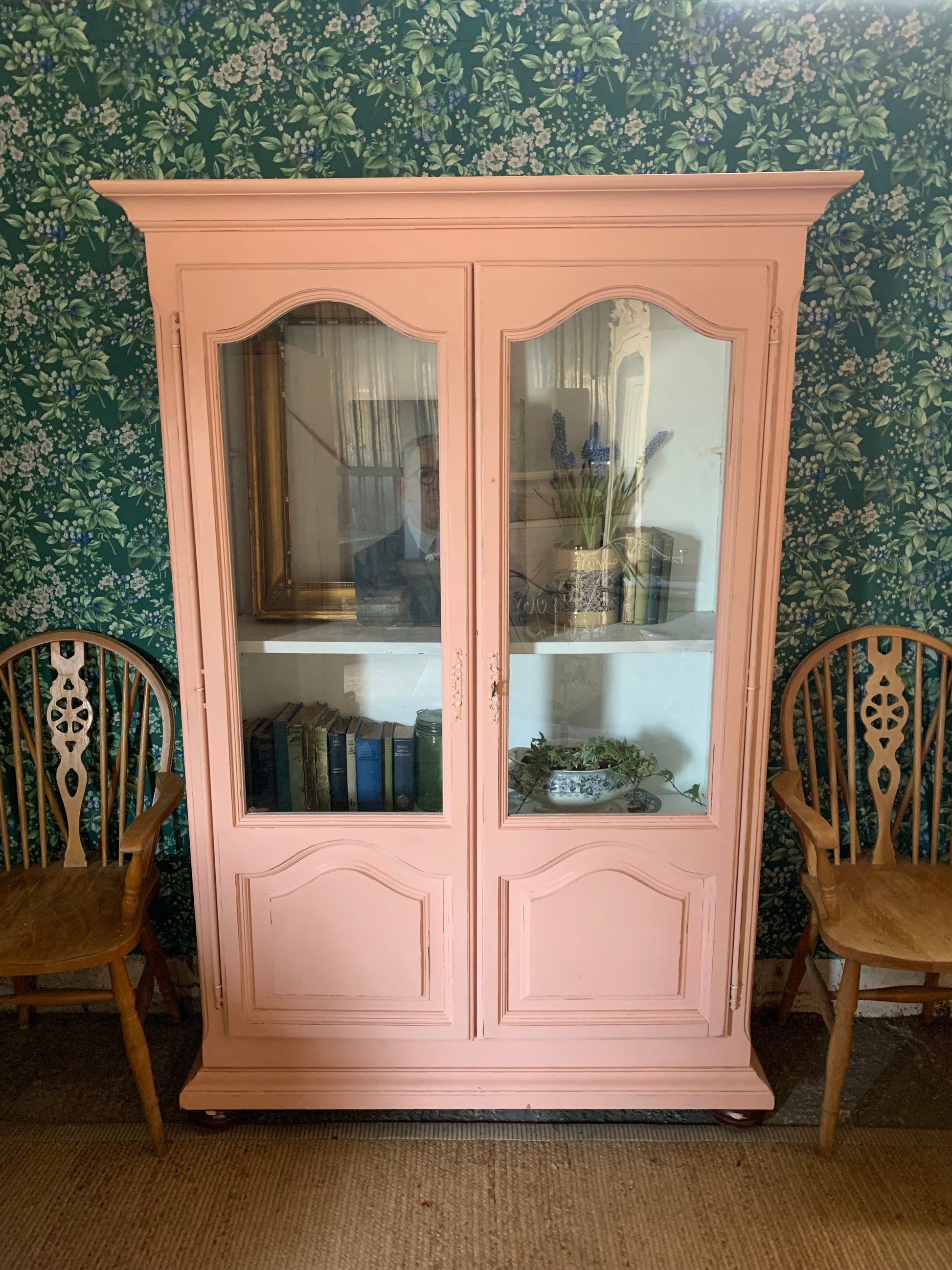 Chalk Pink Painted Glazed Cupboard - Dovetail Vintage Co