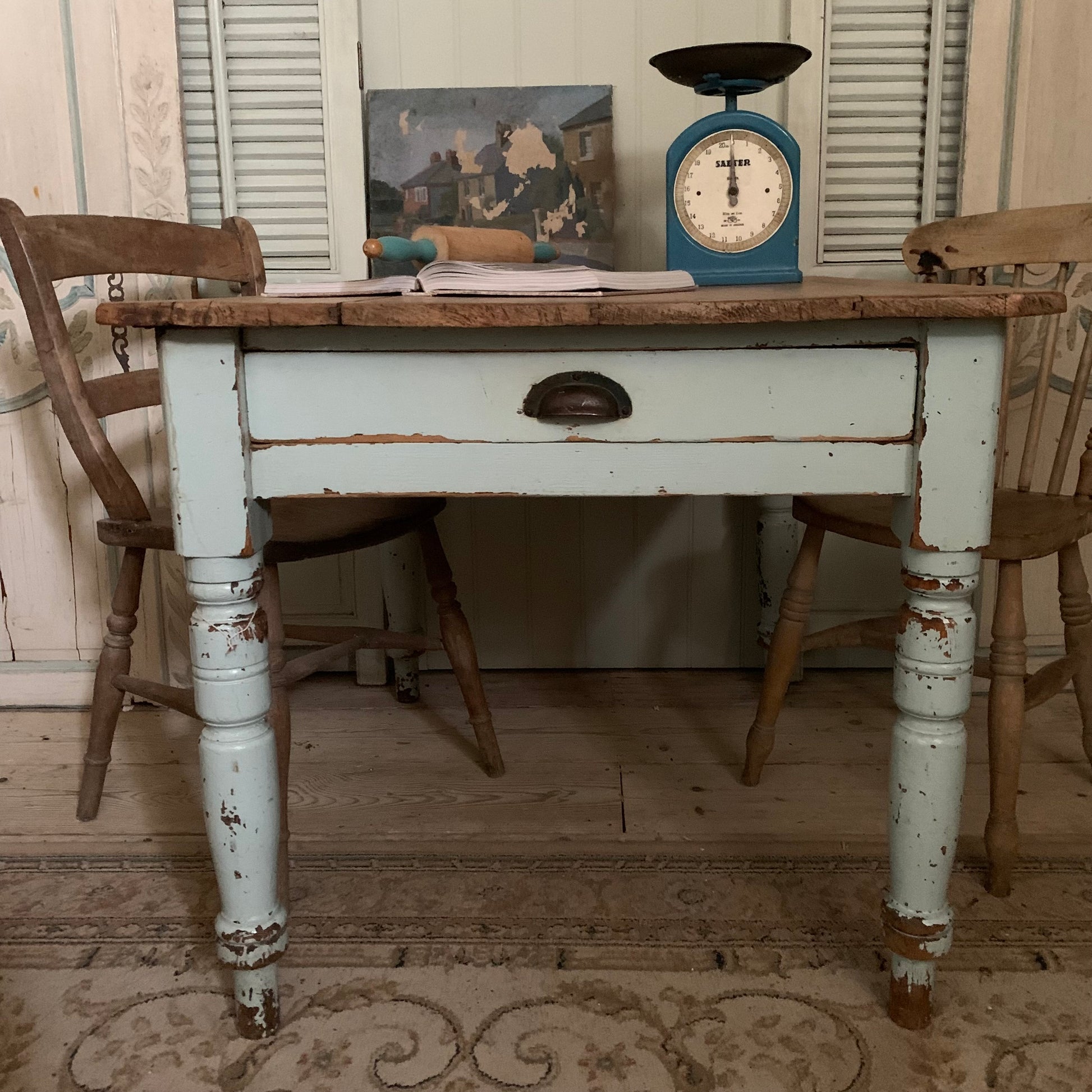 Blue Chippy Paint Table - Dovetail Vintage Co