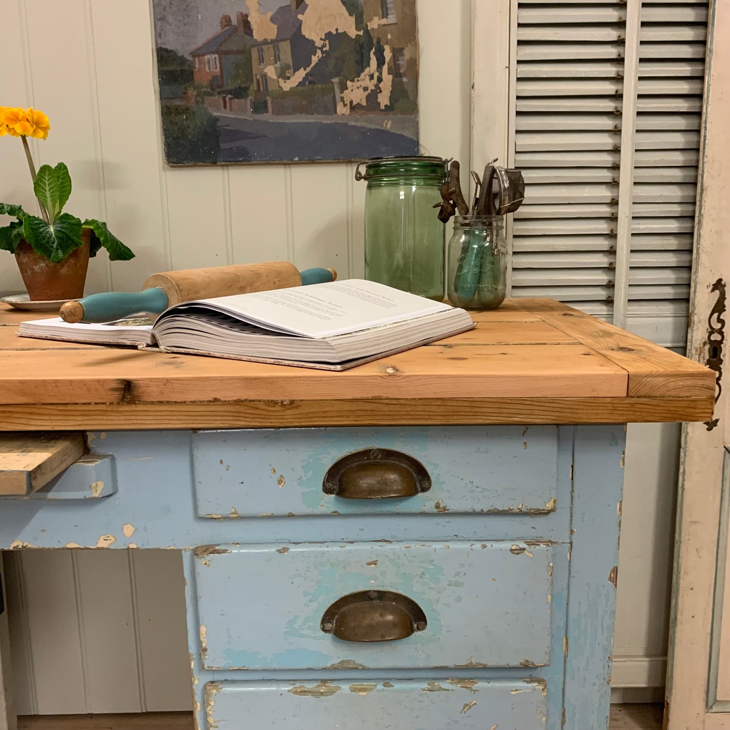 Blue Chippy Paint Serving Table/Desk.