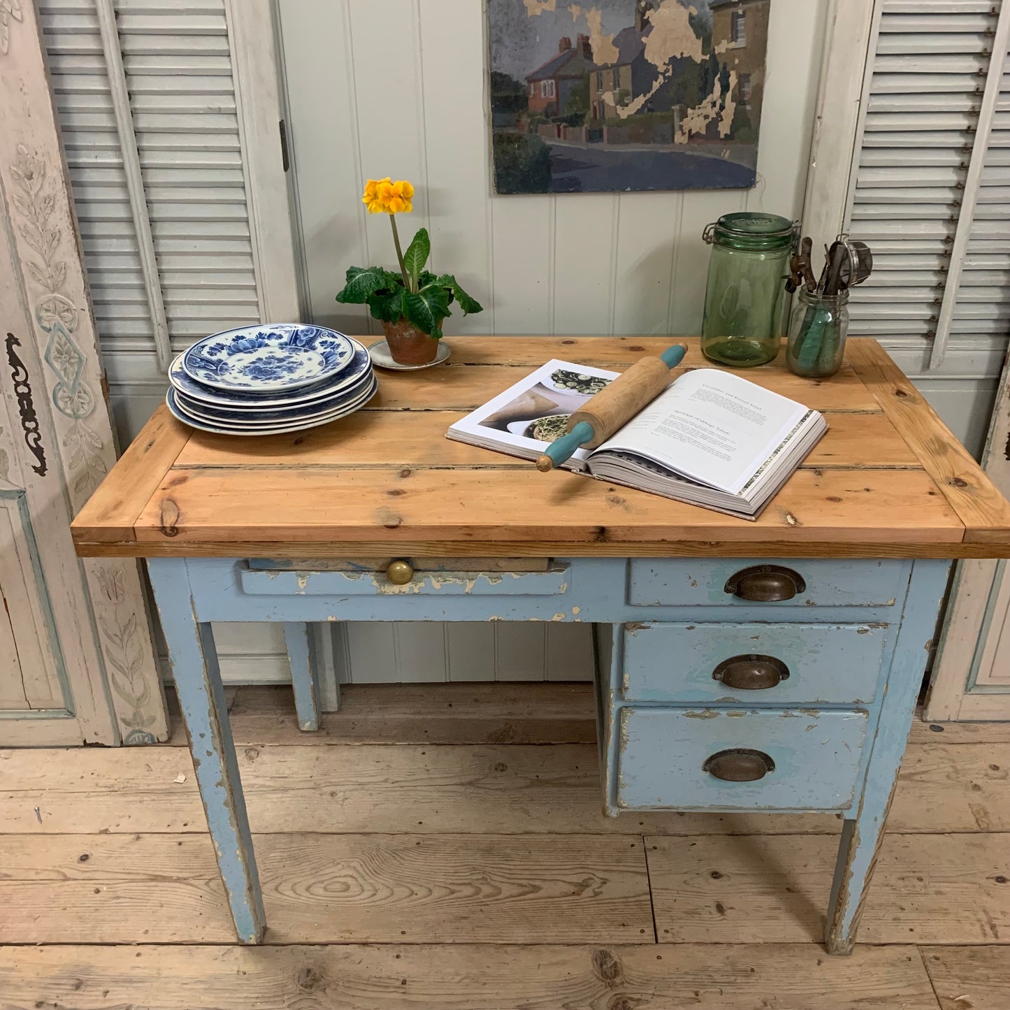 Blue Chippy Paint Serving Table/Desk.