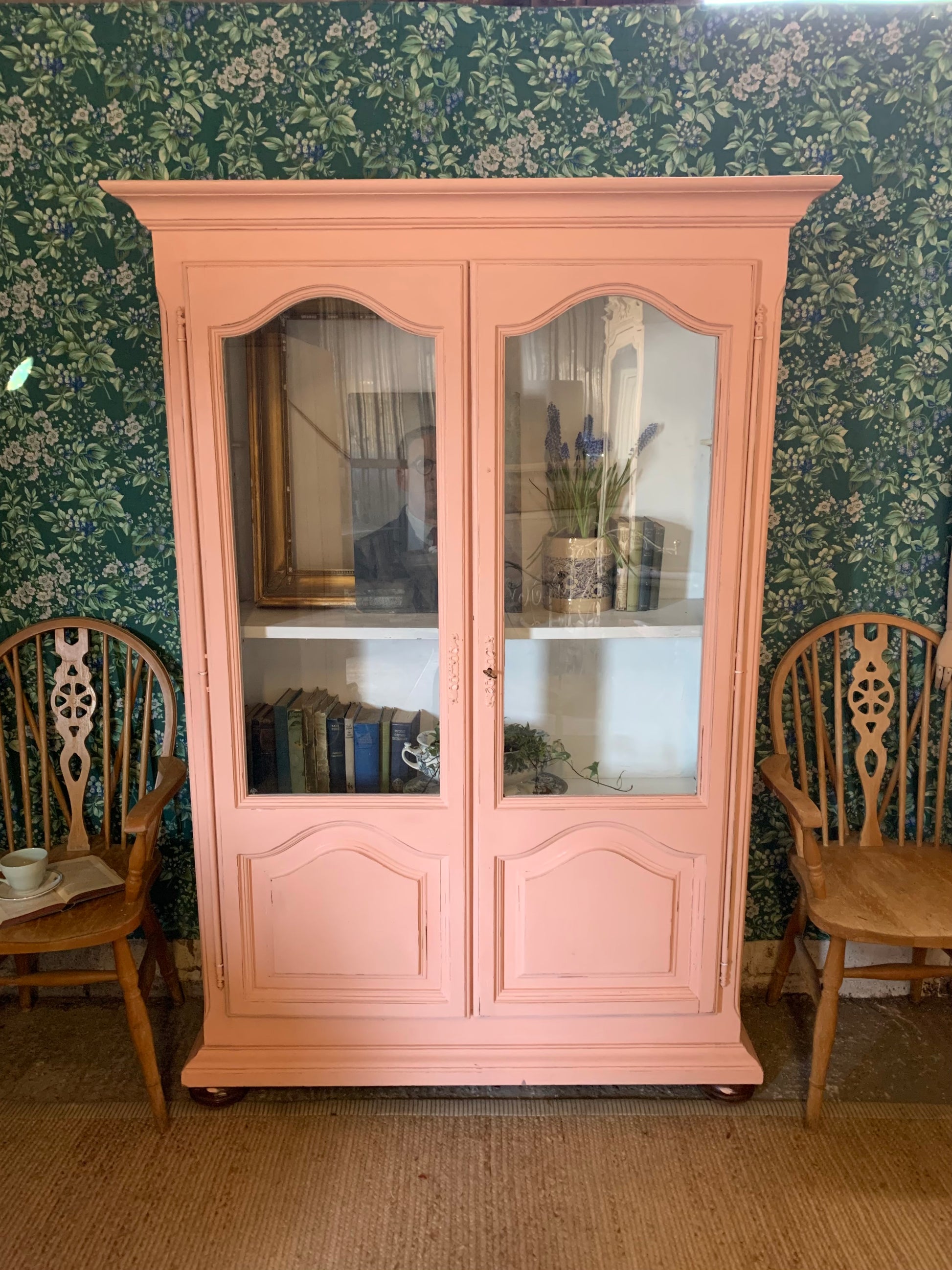 Chalk Pink Painted Glazed Cupboard - Dovetail Vintage Co