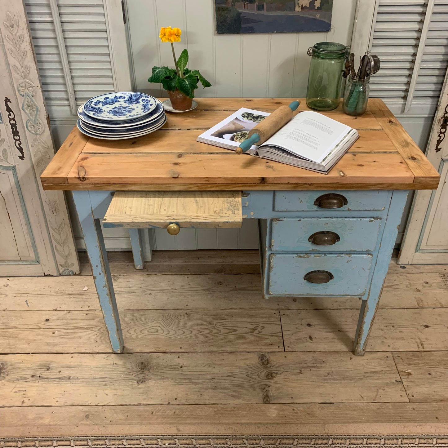 Blue Chippy Paint Serving Table/Desk.