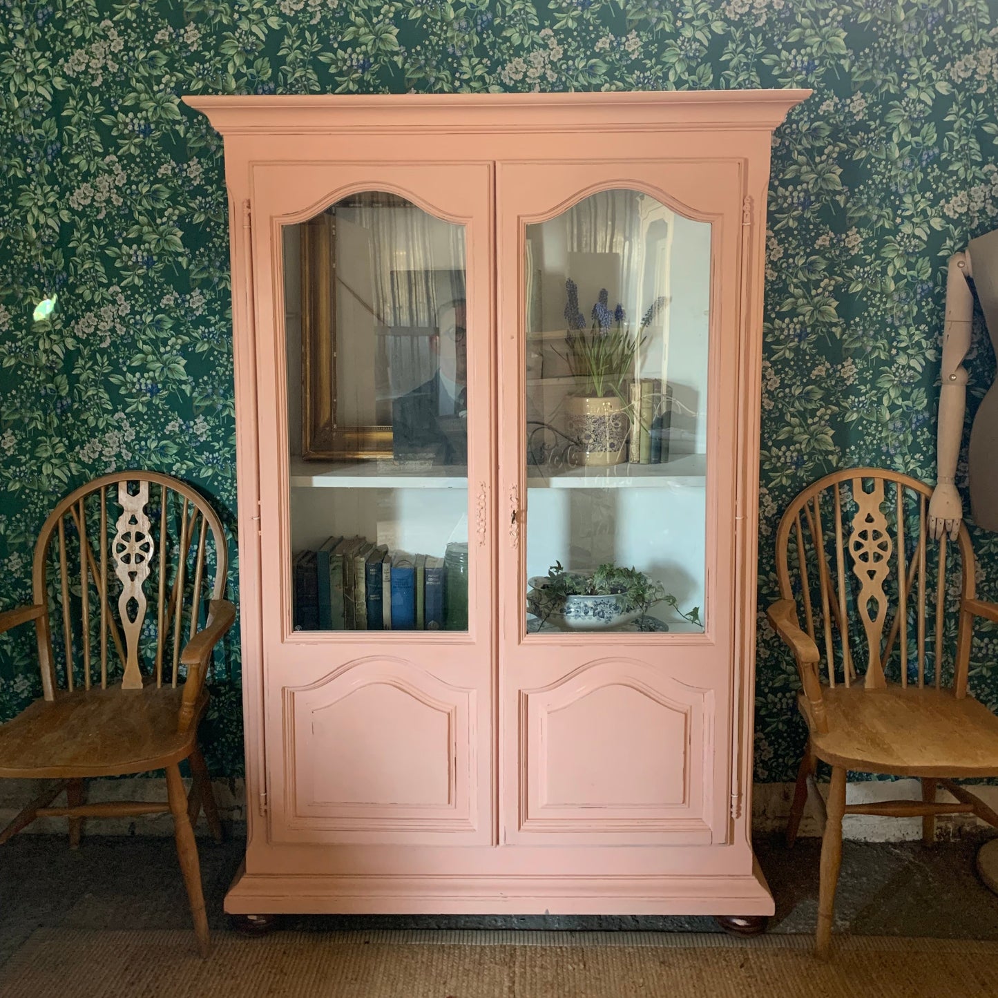 Chalk Pink Painted Glazed Cupboard - Dovetail Vintage Co