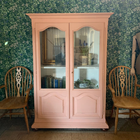 Chalk Pink Painted Glazed Cupboard - Dovetail Vintage Co