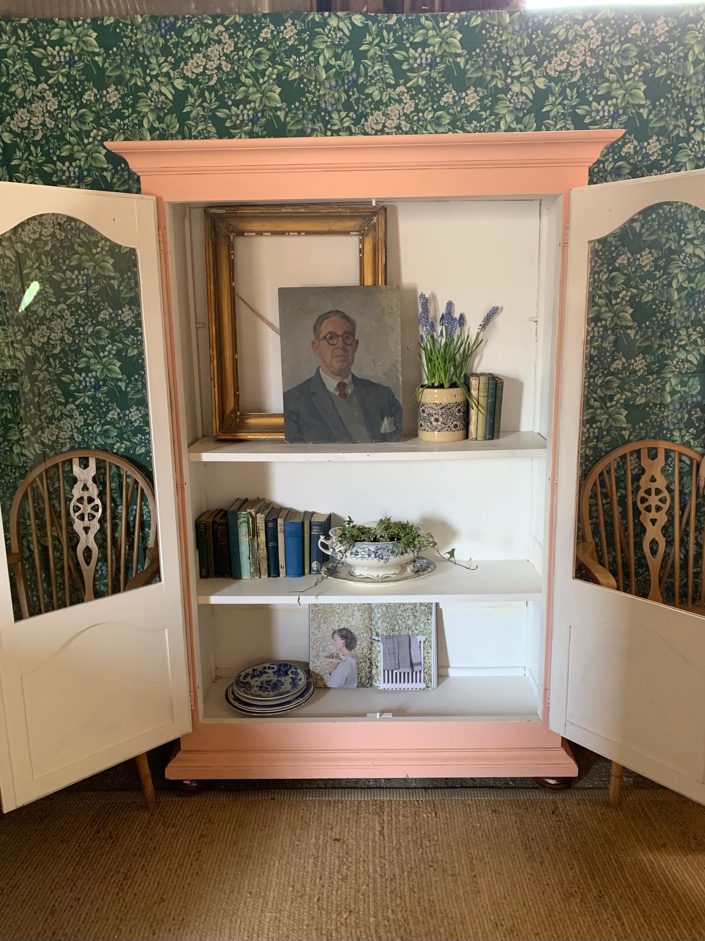 Chalk Pink Painted Glazed Cupboard - Dovetail Vintage Co