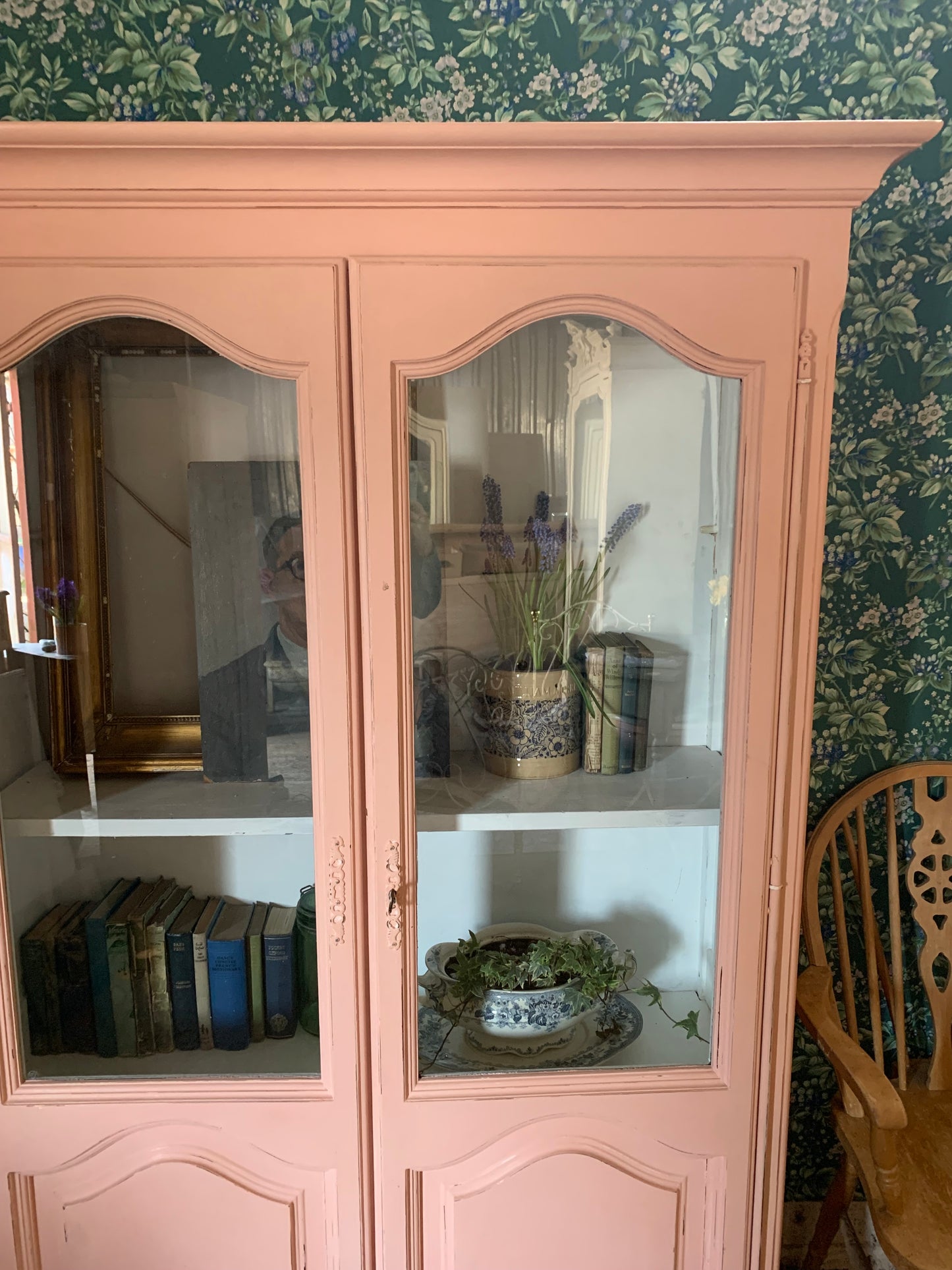 Chalk Pink Painted Glazed Cupboard - Dovetail Vintage Co