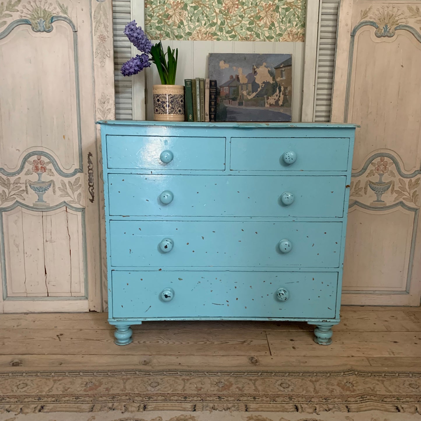 Blue Chippy Paint Chest of Drawers - Dovetail Vintage Co