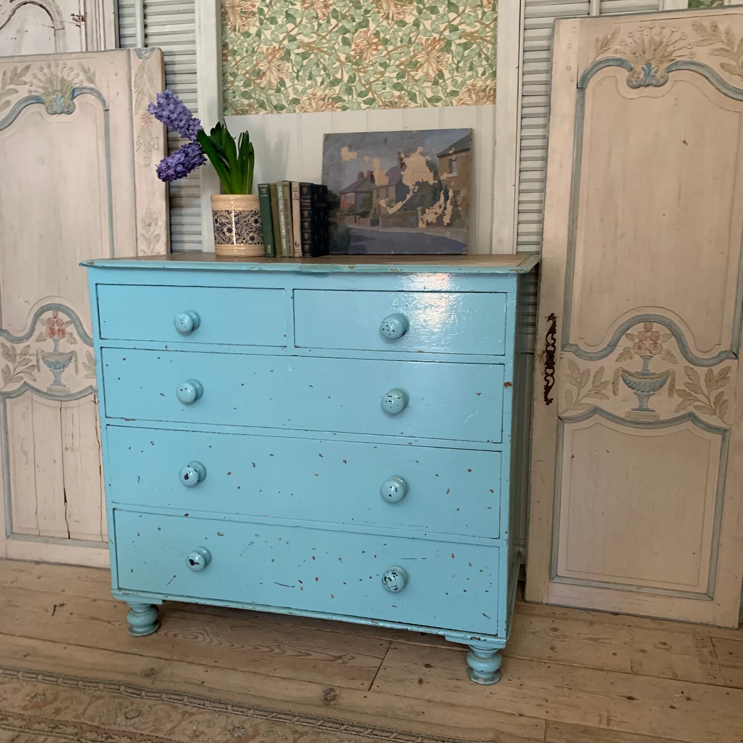 Blue Chippy Paint Chest of Drawers - Dovetail Vintage Co