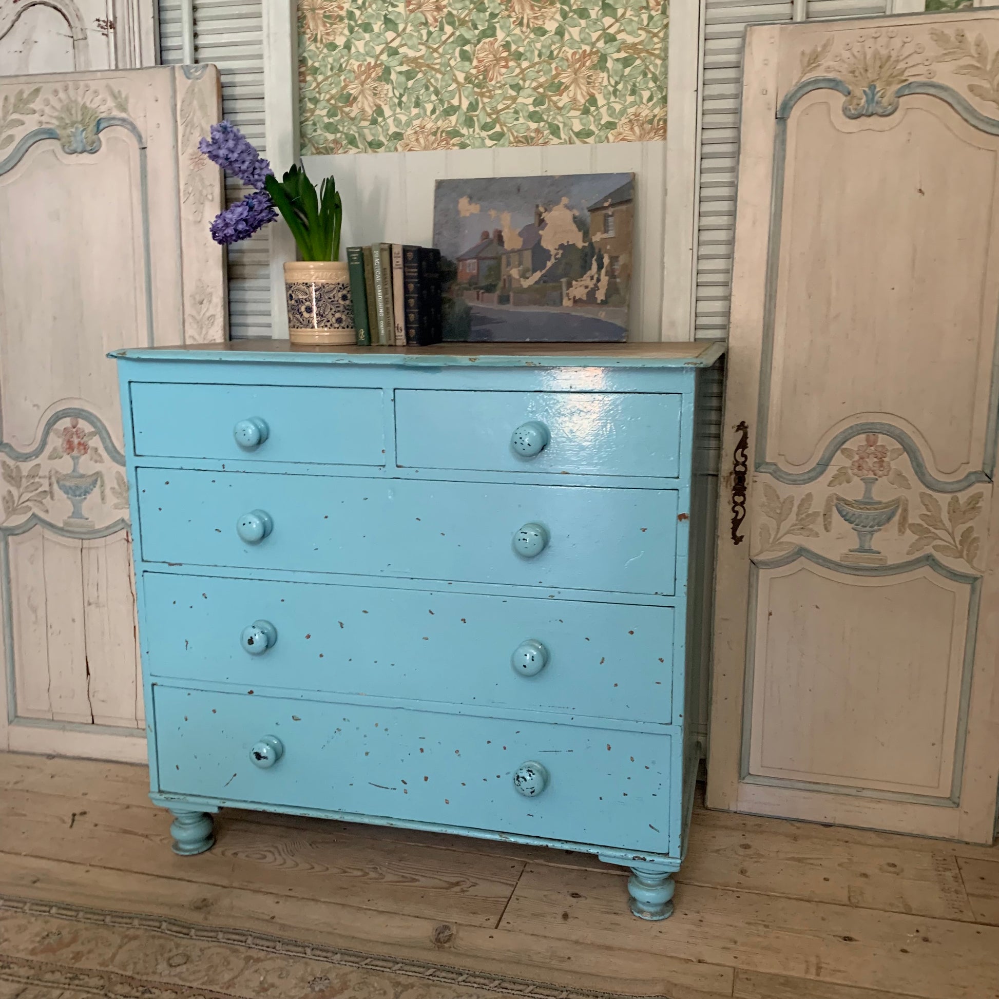 Blue Chippy Paint Chest of Drawers - Dovetail Vintage Co
