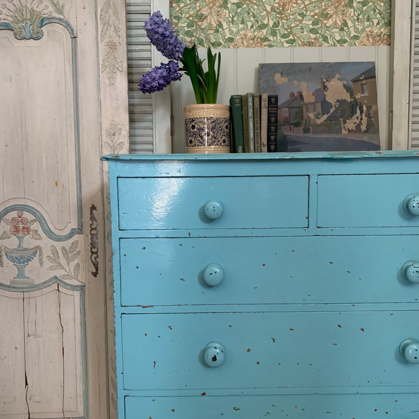 Blue Chippy Paint Chest of Drawers - Dovetail Vintage Co