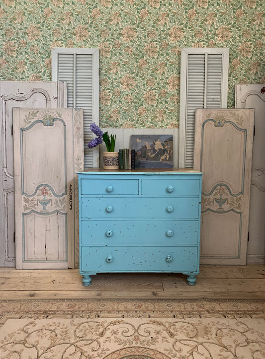 Blue Chippy Paint Chest of Drawers - Dovetail Vintage Co