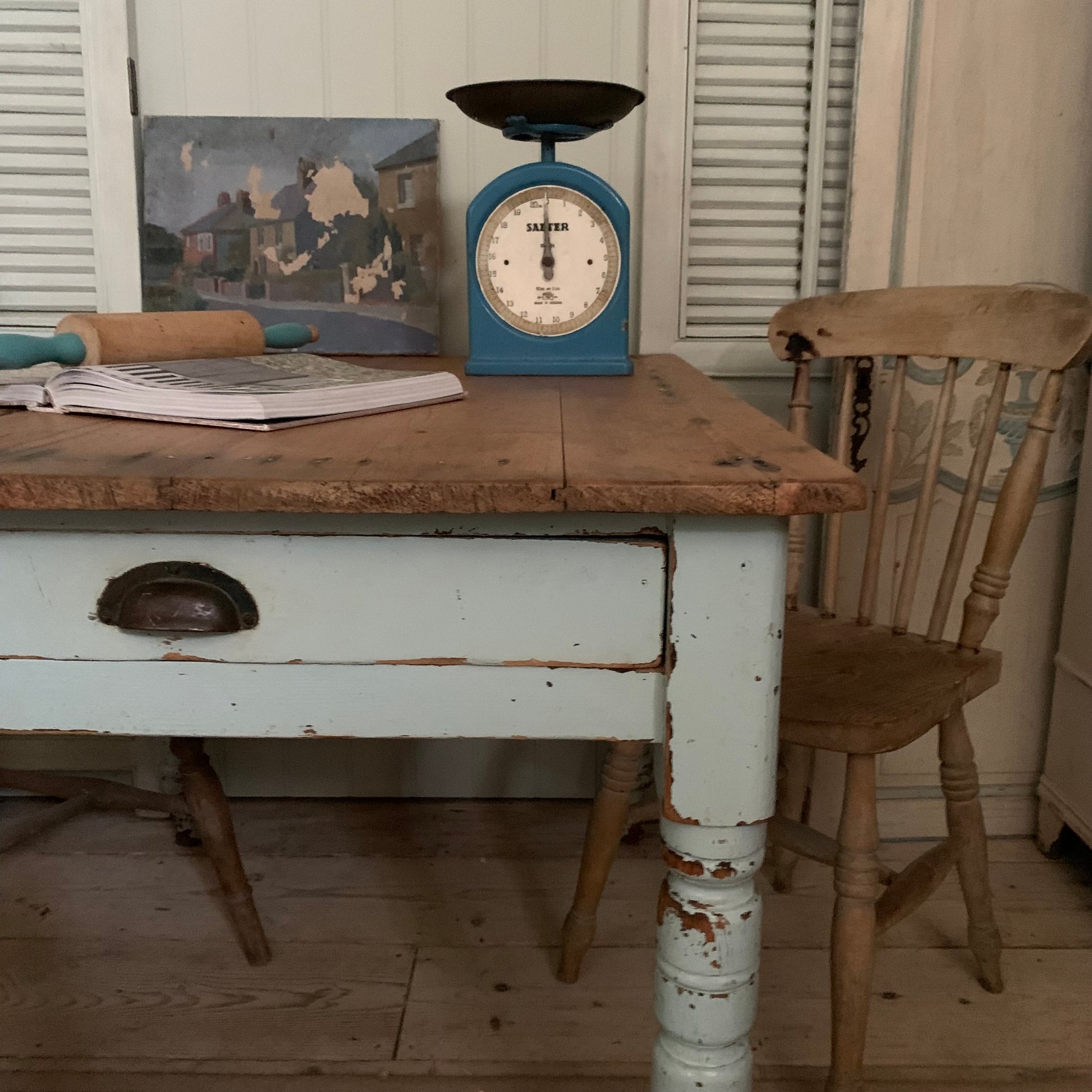 Blue Chippy Paint Table - Dovetail Vintage Co