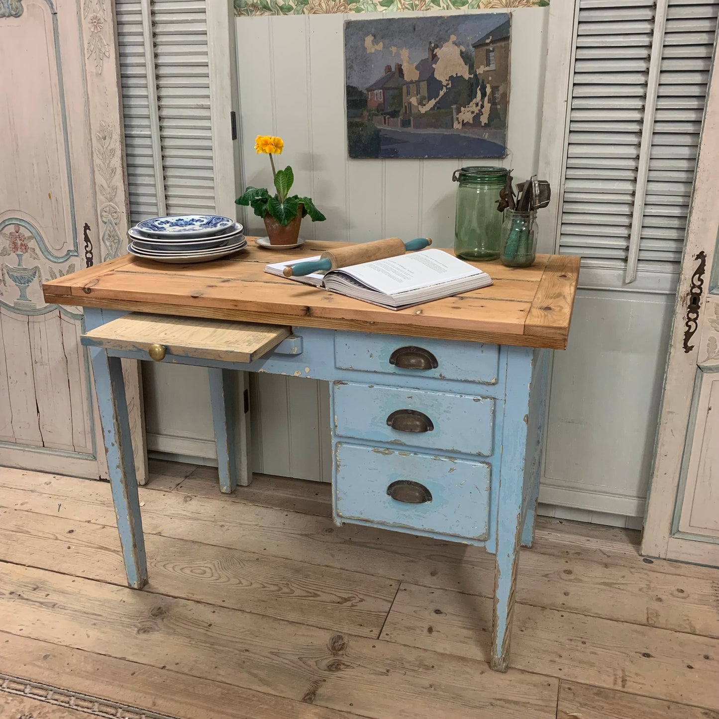 Blue Chippy Paint Serving Table/Desk.