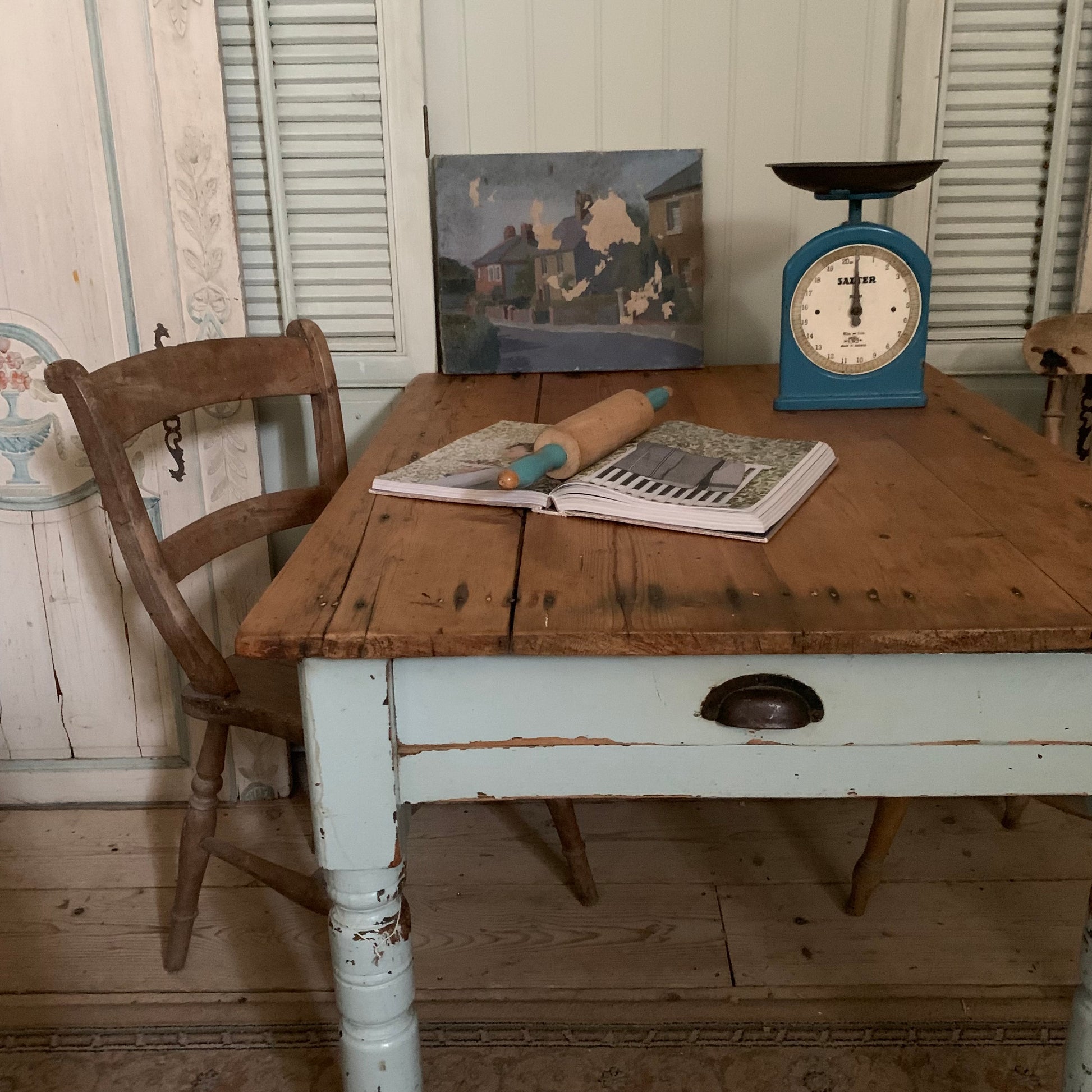 Blue Chippy Paint Table - Dovetail Vintage Co