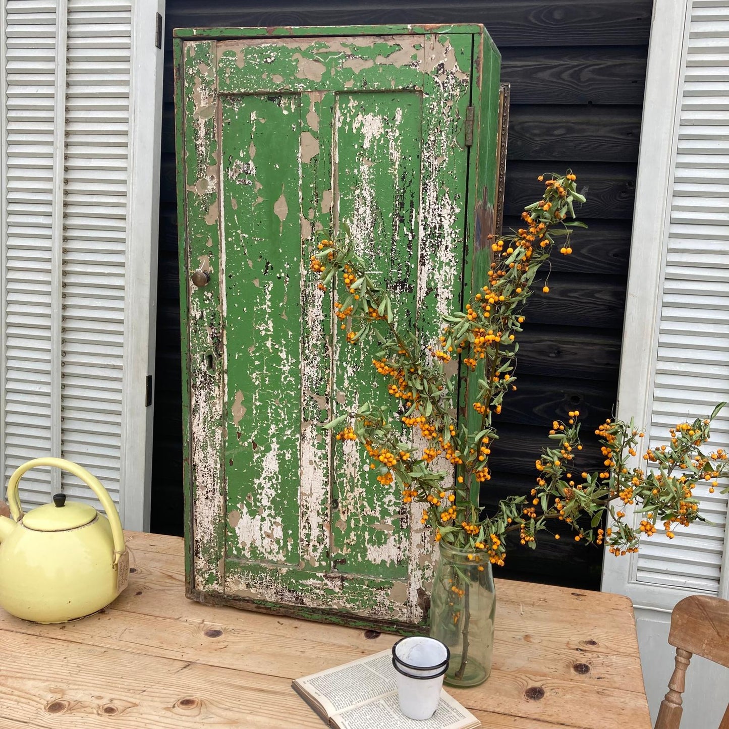 Vintage French Chippy Paint Cupboard - Dovetail Vintage Co