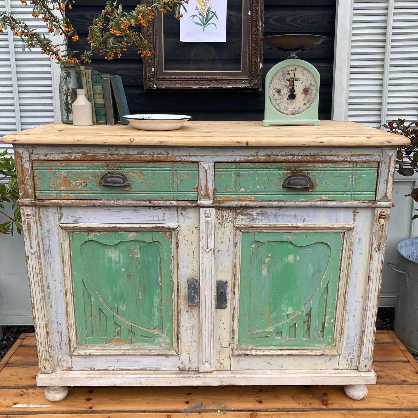 Vintage French Chippy Paint Sideboard - Dovetail Vintage Co