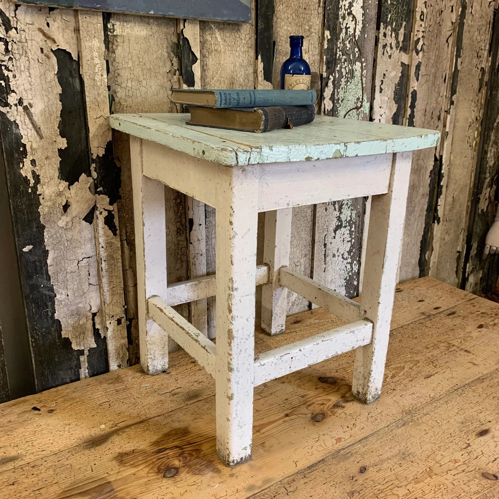 Vintage French Chippy Paint Stool - Dovetail Vintage Co