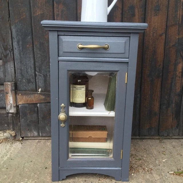 Vintage Dark Grey Cupboard with Glass door - Dovetail Vintage Co