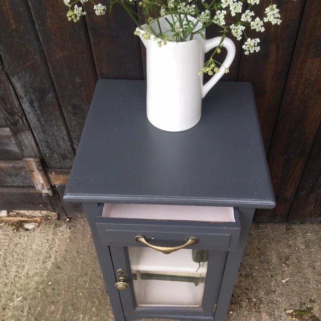 Vintage Dark Grey Cupboard with Glass door - Dovetail Vintage Co