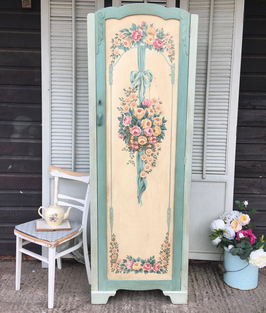 Vintage Hand-Painted Cupboard/Wardrobe - Dovetail Vintage Co