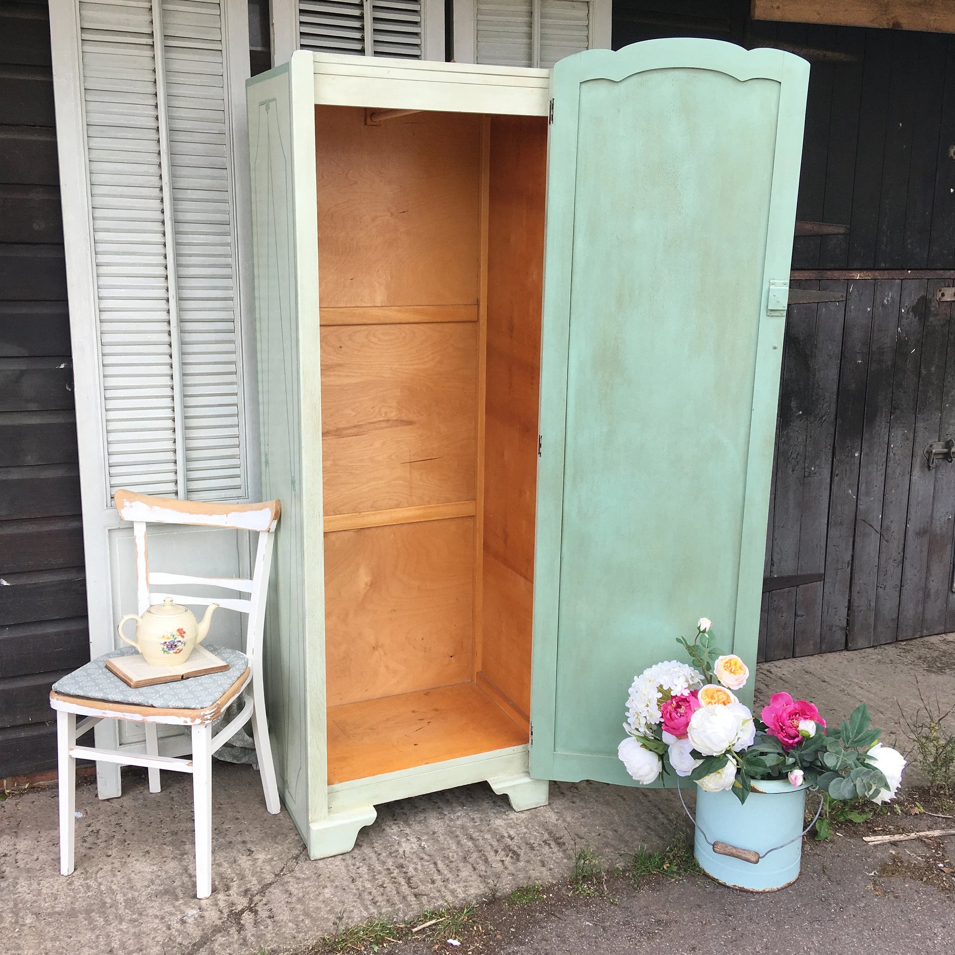 Vintage Hand-Painted Cupboard/Wardrobe - Dovetail Vintage Co