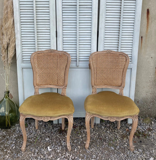 Pair of Vintage Velvet and Cane Back French Style Chair - Dovetail Vintage Co