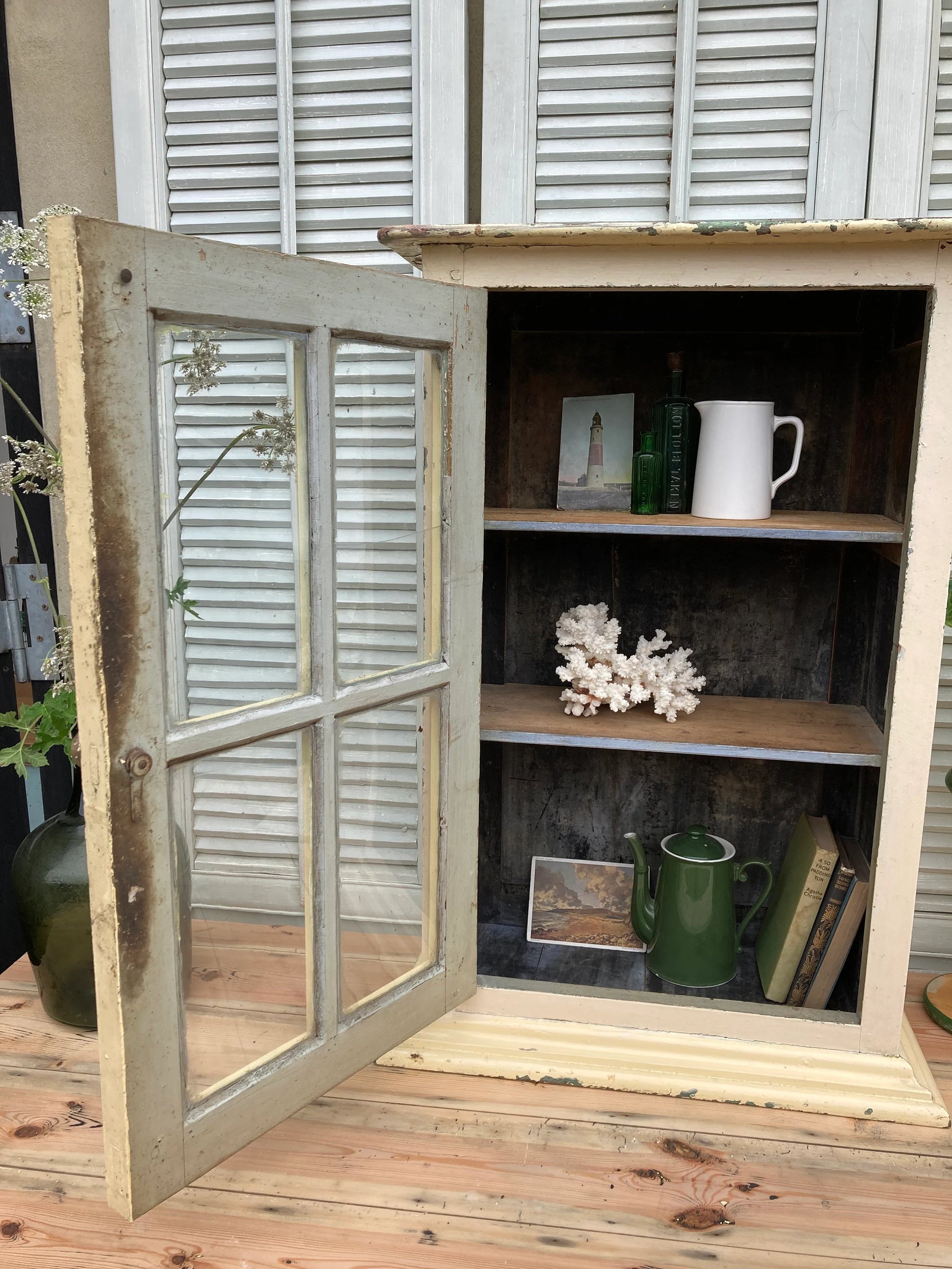 Vintage French Chippy Paint Glazed Cupboard - Dovetail Vintage Co