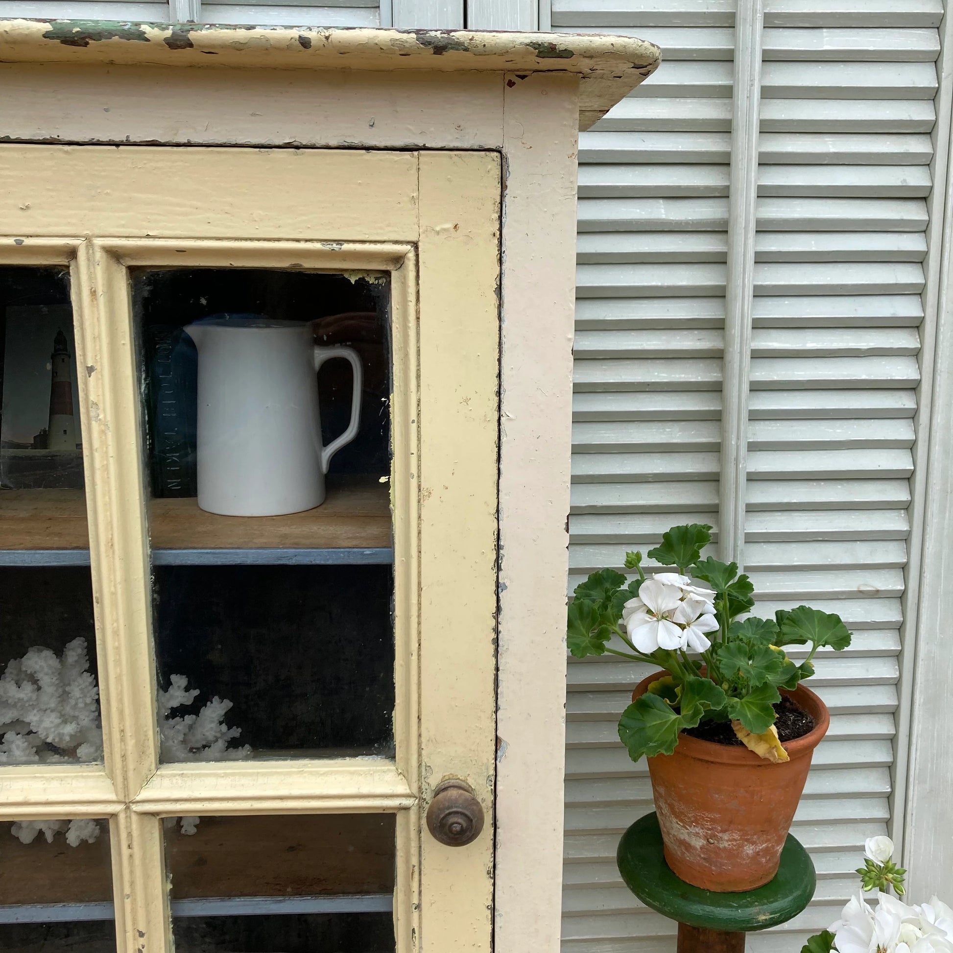 Vintage French Chippy Paint Glazed Cupboard - Dovetail Vintage Co