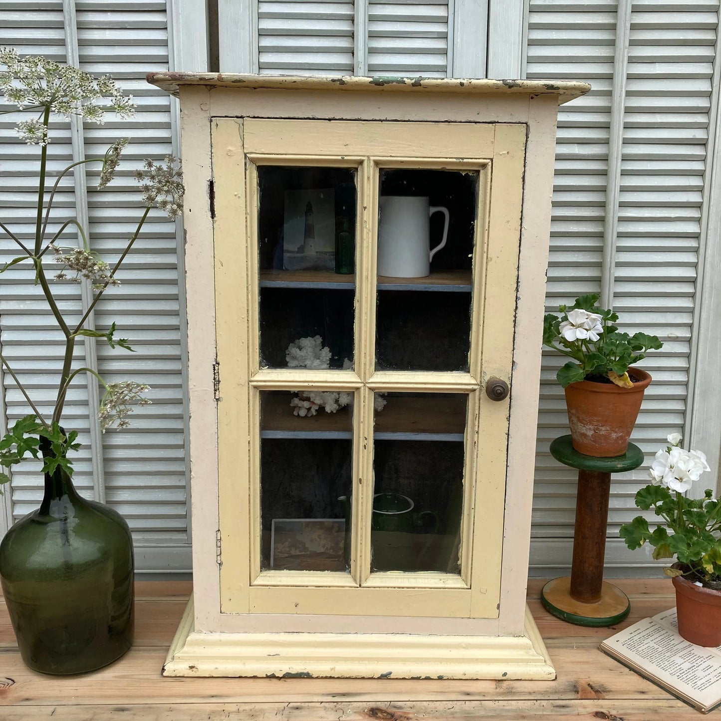 Vintage French Chippy Paint Glazed Cupboard - Dovetail Vintage Co