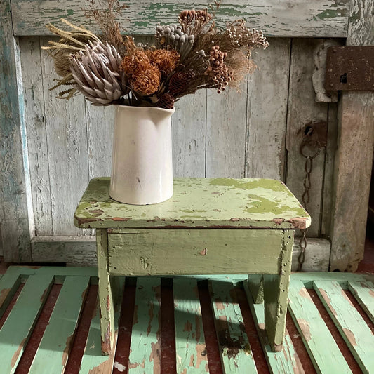 Vintage Green Chippy Paint Stool - Dovetail Vintage Co