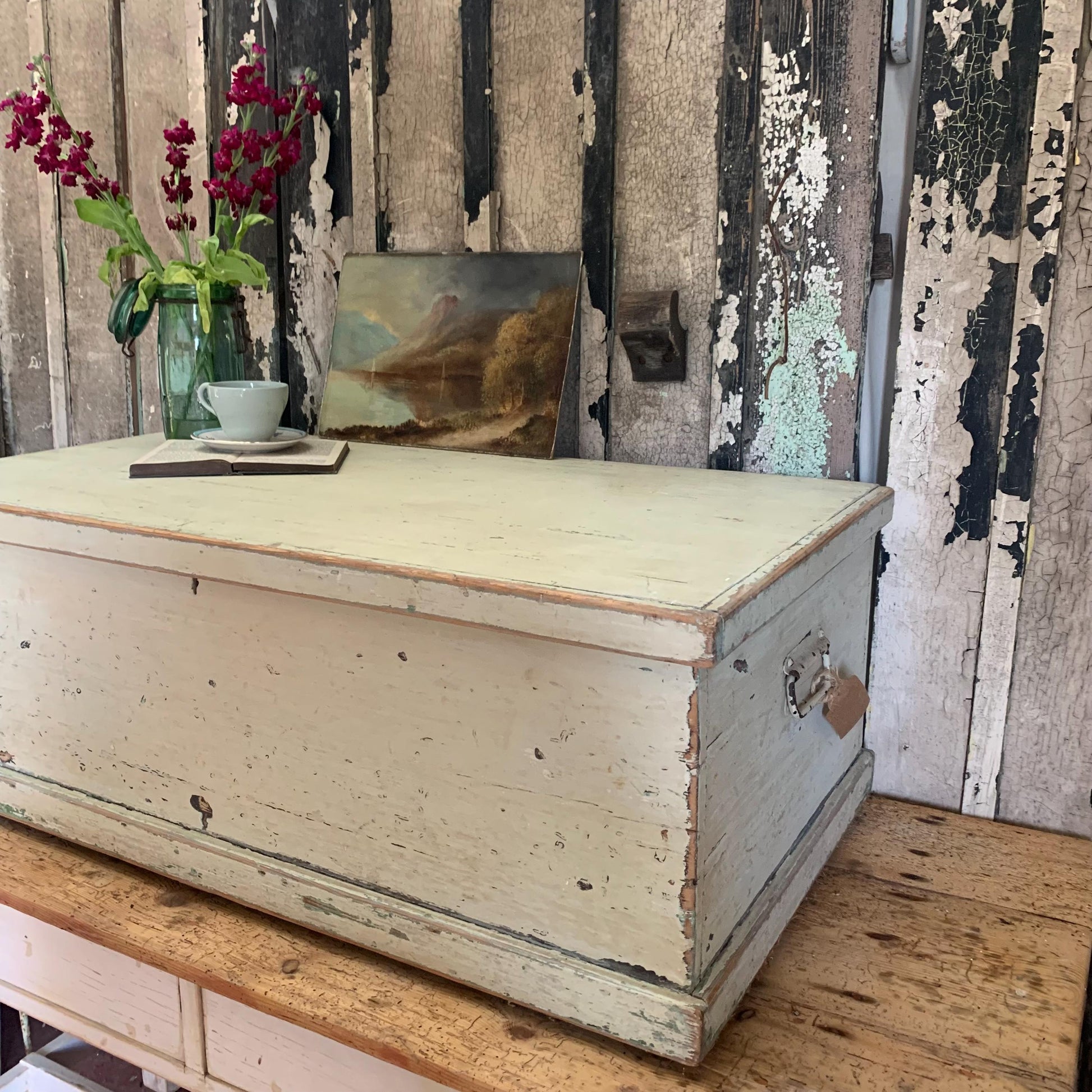 Vintage Chippy Paint Trunk - Dovetail Vintage Co